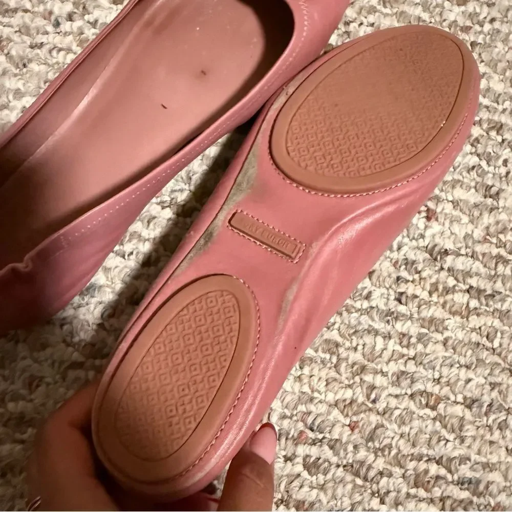 Tory Burch Minnie Travel Ballet with Leather Logo in Rosa- Size 9.5